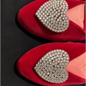 Olivia Morris at Home Red Velvet Slippers with Rhinestones NWT size 40 Euro